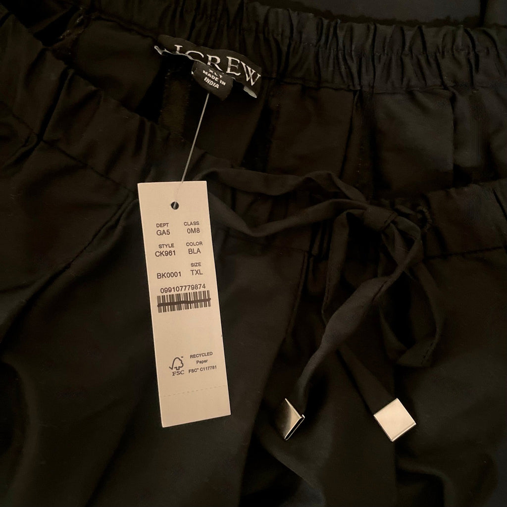 NWT!! J. CREW Pleated Tie Waist Mini Skirt Solid Black Poplin Pleated XL Tall