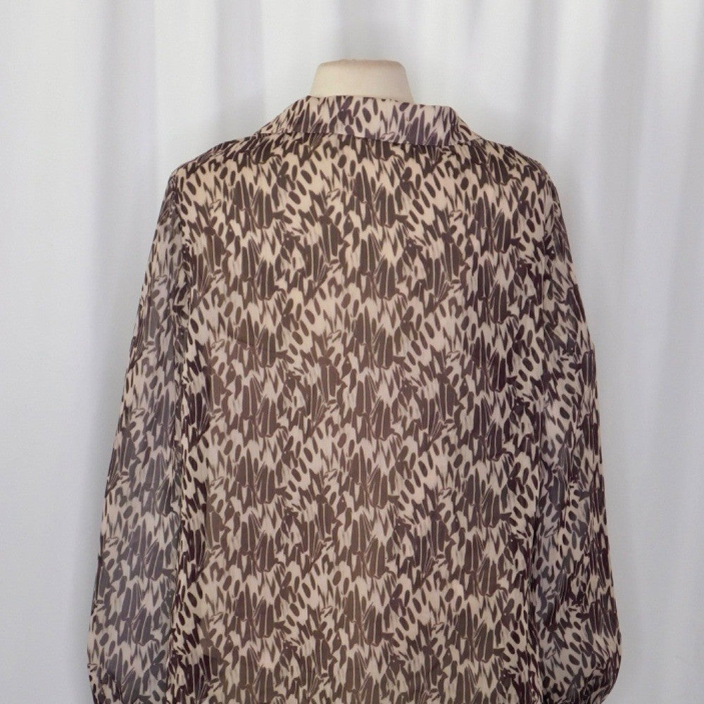 TED BAKER Bertei V Neck Ruffle Blouse Top Brown Abstract Chic Size 6 / US 14