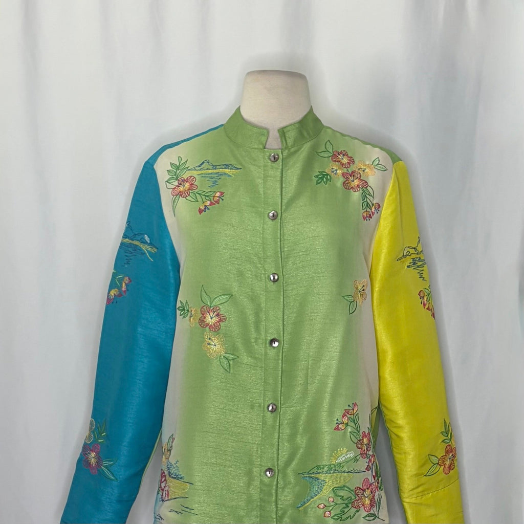 Vintage MARSH LANDING Embroidered Floral Islands Jacket Ombré Asian Medium