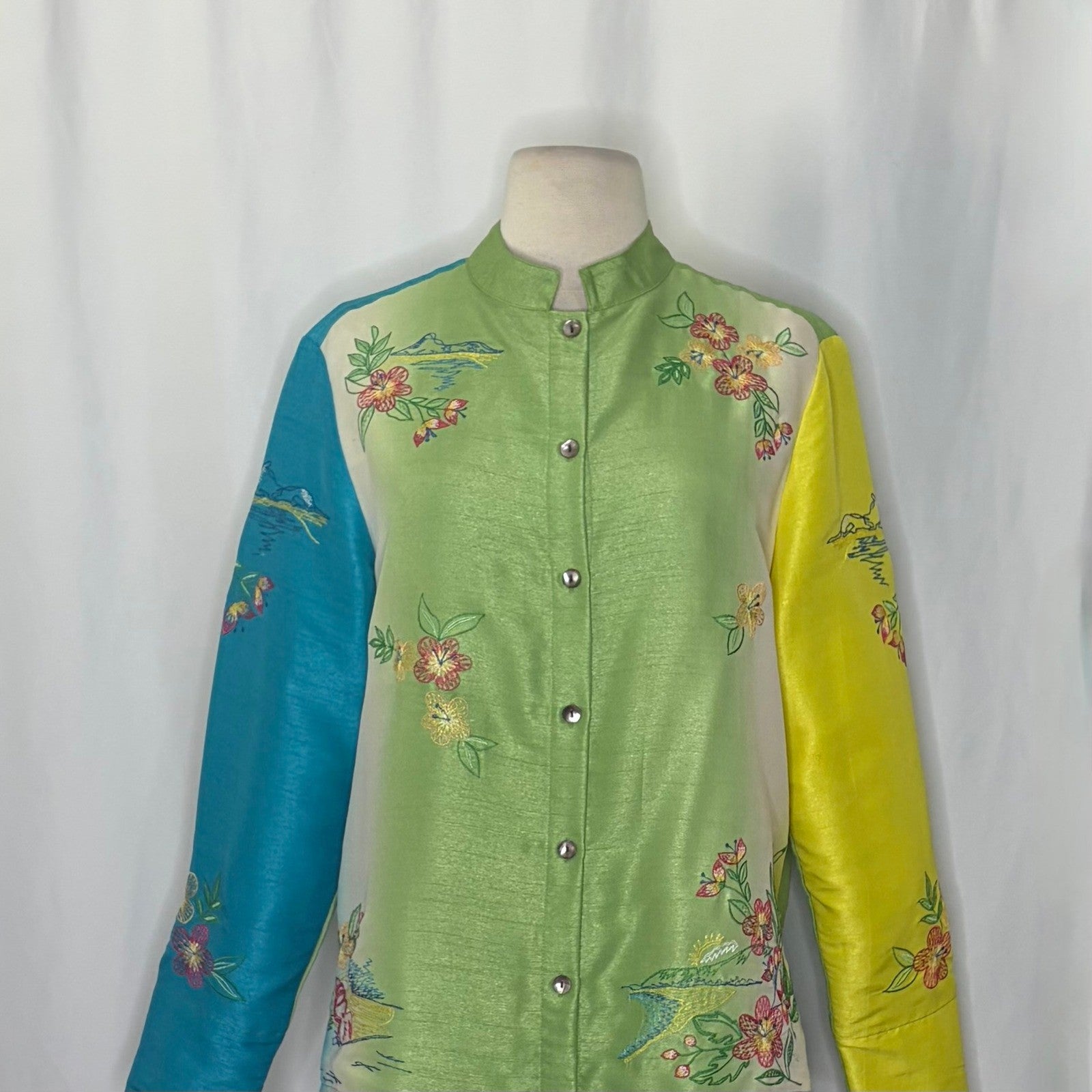 Vintage MARSH LANDING Embroidered Floral Islands Jacket Ombré Asian Medium