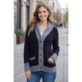 J. CREW Shawl Collar Boyfriend Cardigan Sweater Wool Mohair Navy Blue Gray XS