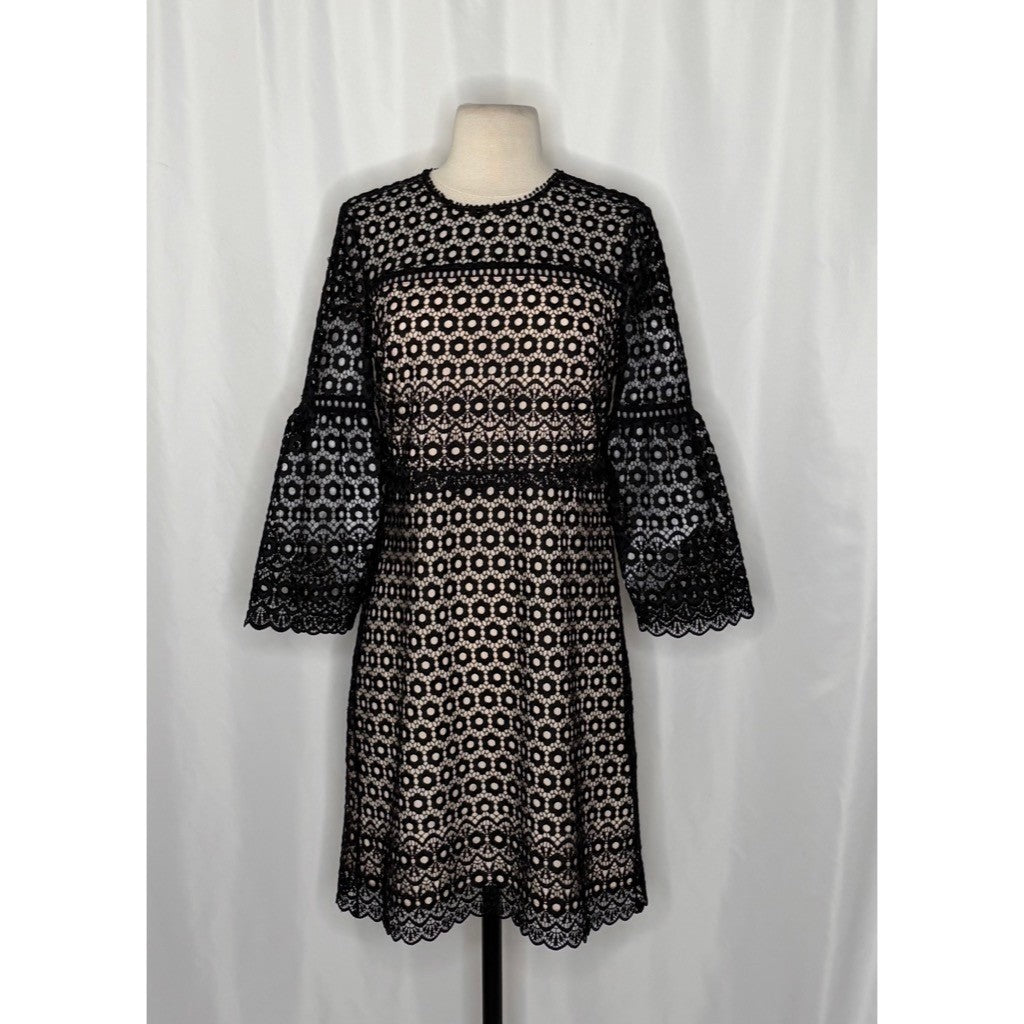 J. CREW Bell Sleeve Black Daisy Guipure Lace Cocktails Little Black Dress 2