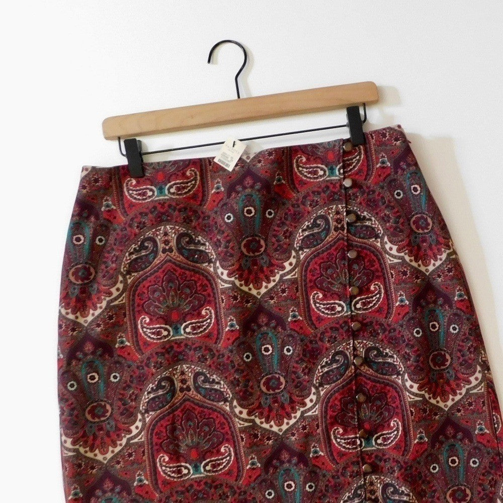 NWT!! TALBOTS Opulent Paisley Side Button Faux Wrap Skirt Academia 14P 14 Petite