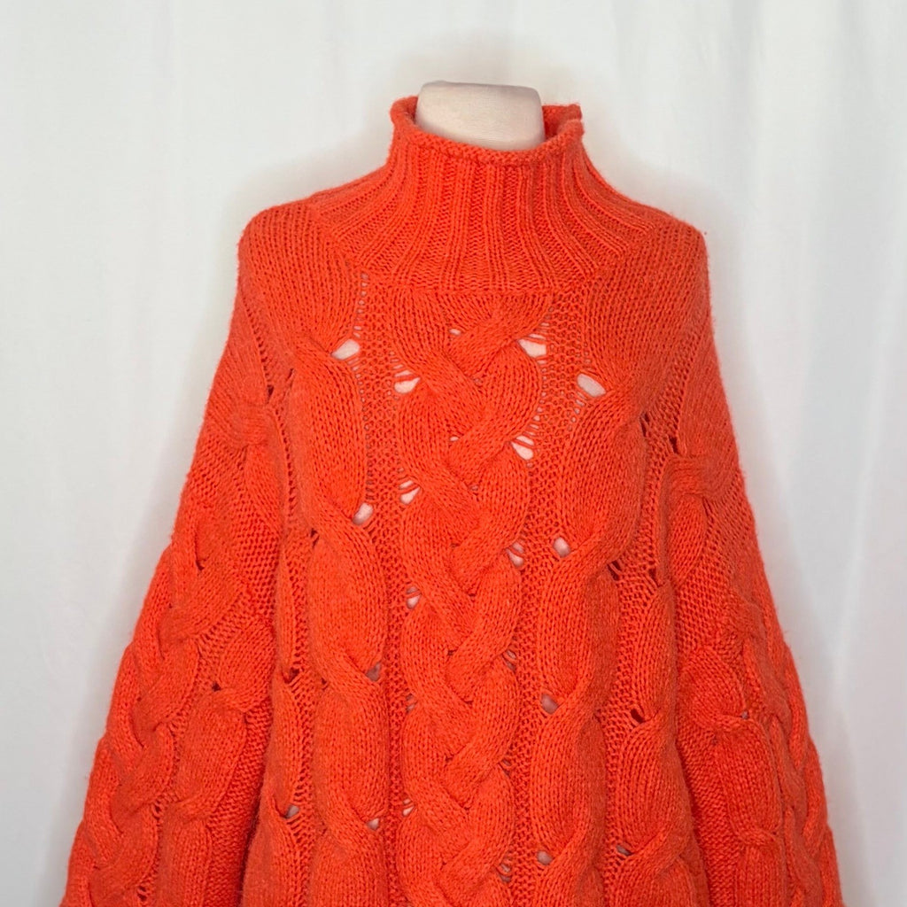 NWT!! FREE PEOPLE Clementine SoftSpun Cable Knit Pullover Solid Orange Large