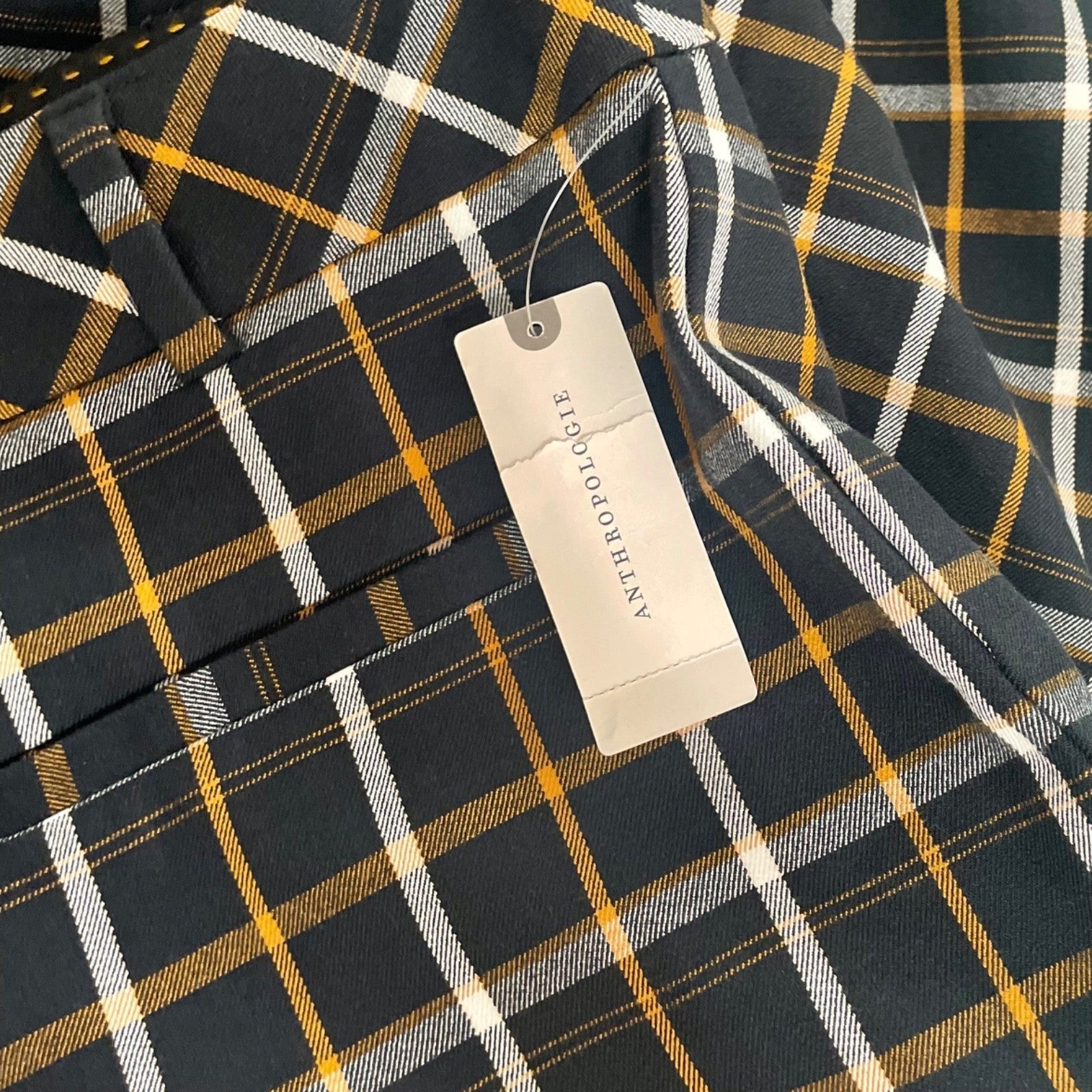 NWT!! ANTHROPOLOGIE The Essential Plaid Pants Black Orange Academia Preppy 10