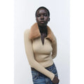 NWT!! ZARA Faux Fur Lapel Knit Sweater Tan Light Brown Zipper Pullover Small