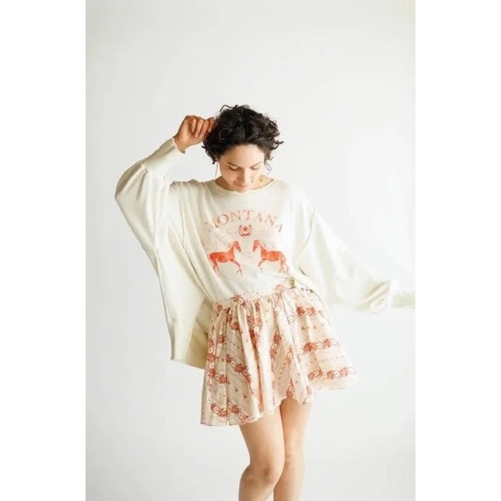 FREE PEOPLE Gaia Floral Printed Skirt Mini Ivory Combo Pockets Poplin Small