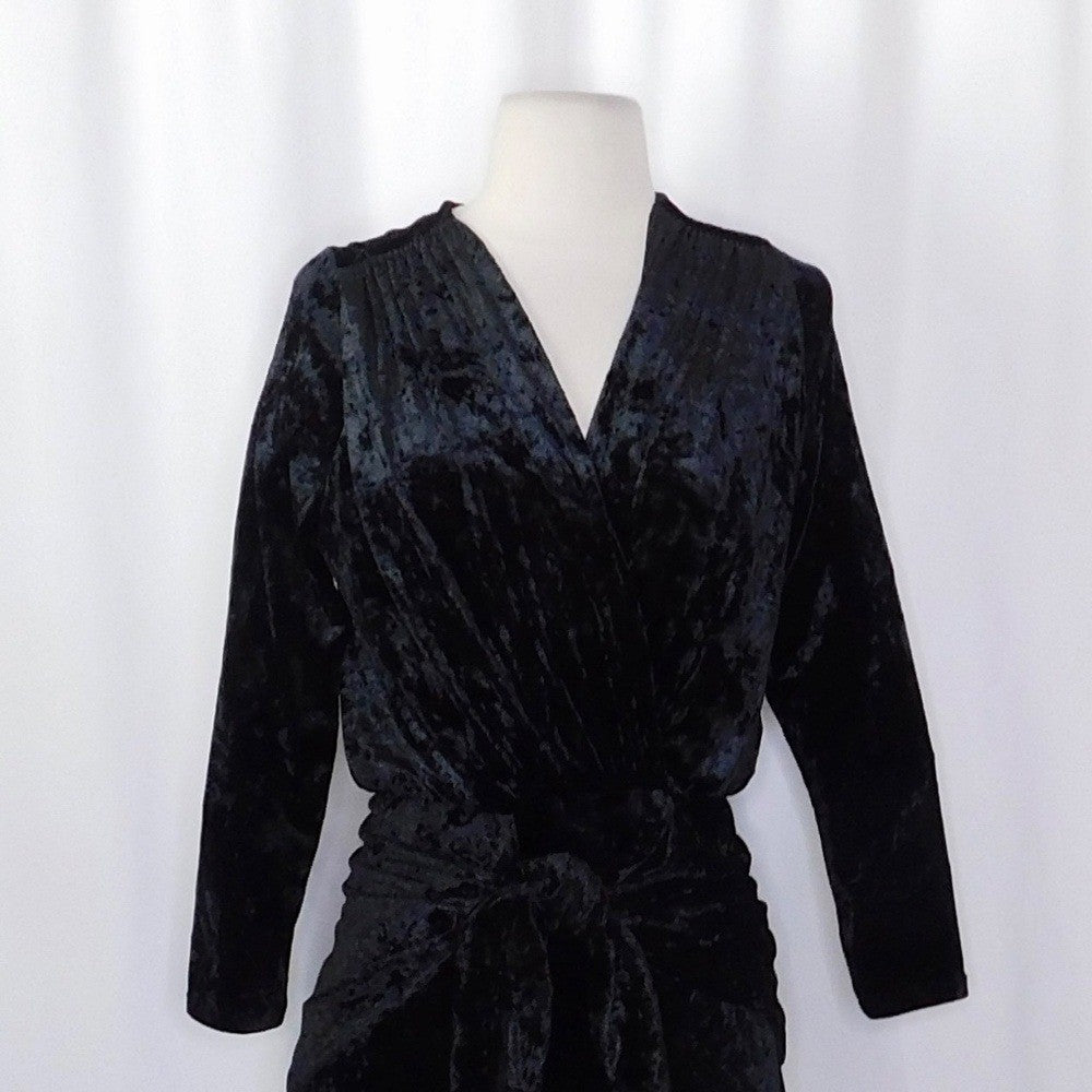 MISA Los Angeles Ophelie Black Crushed Velvet Tie Front Mini Dress Stretch Small