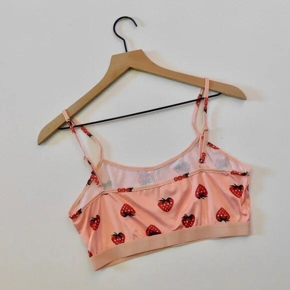 NEW!! STRAWBERRY Print Red Pink Cropped Loungewear Two Piece Set X-Large