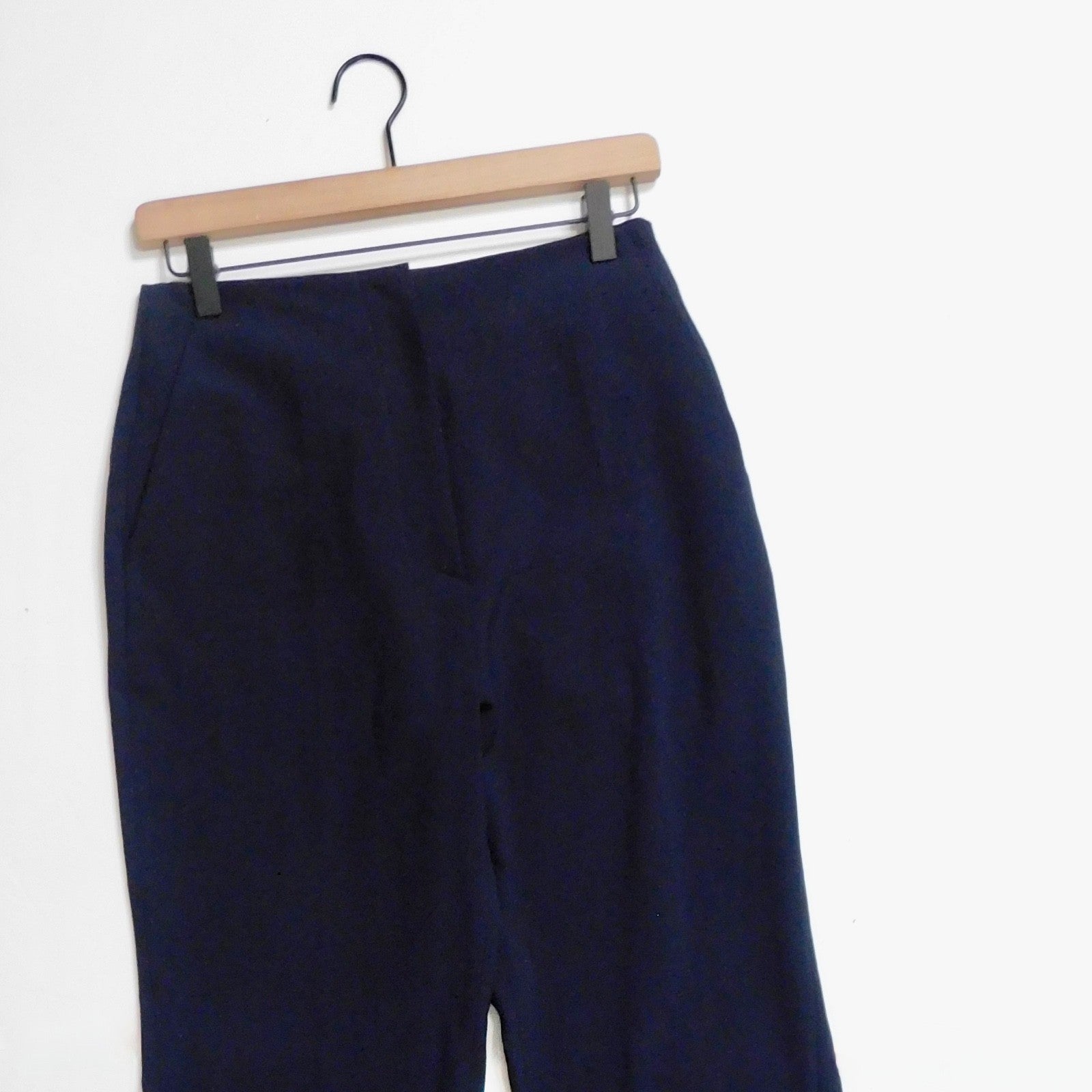 NANUSHKA Tulip Cady Flared Trousers Navy Blue Solid Slit Legs Office Small