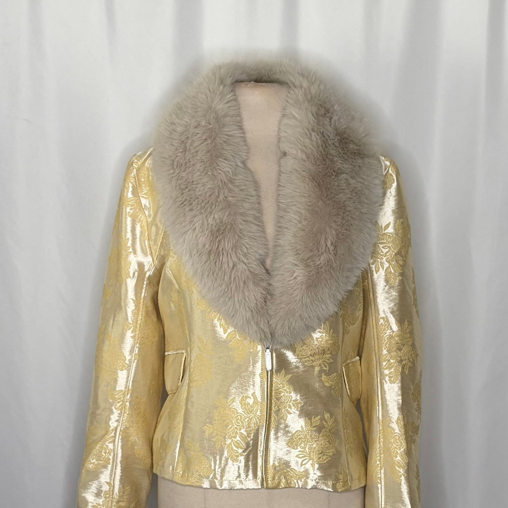 NWT!! FREE PEOPLE French Exit Laluna Jacket Jacquard Faux Fur Collar Large