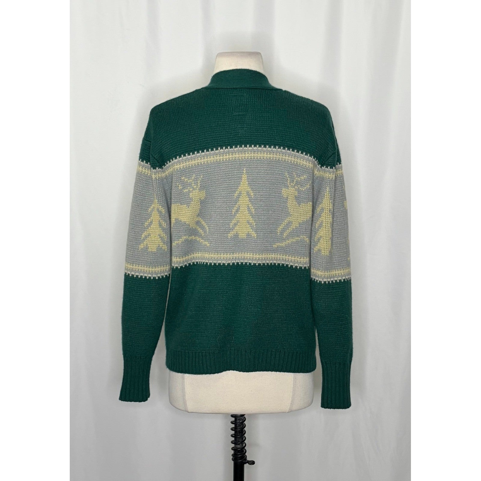 Anthropologie TINY Reindeer Cardigan Sweater Wool Blend Pockets Green X-Small