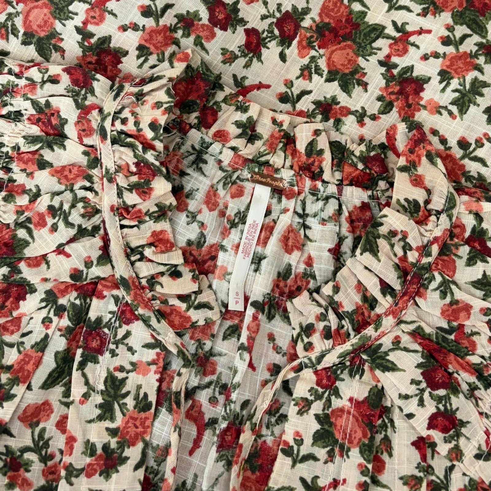 FREE PEOPLE Meant To Be Blouse Floral Vintage Combo Ruffled Smocked Small