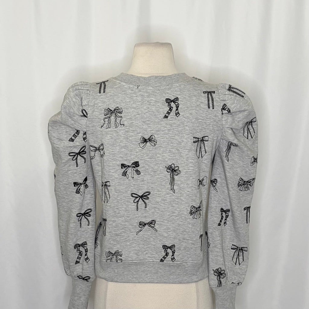 Anthropologie MAEVE Puff Sleeve Embroidered Bow Pattern Sweatshirt Top Small