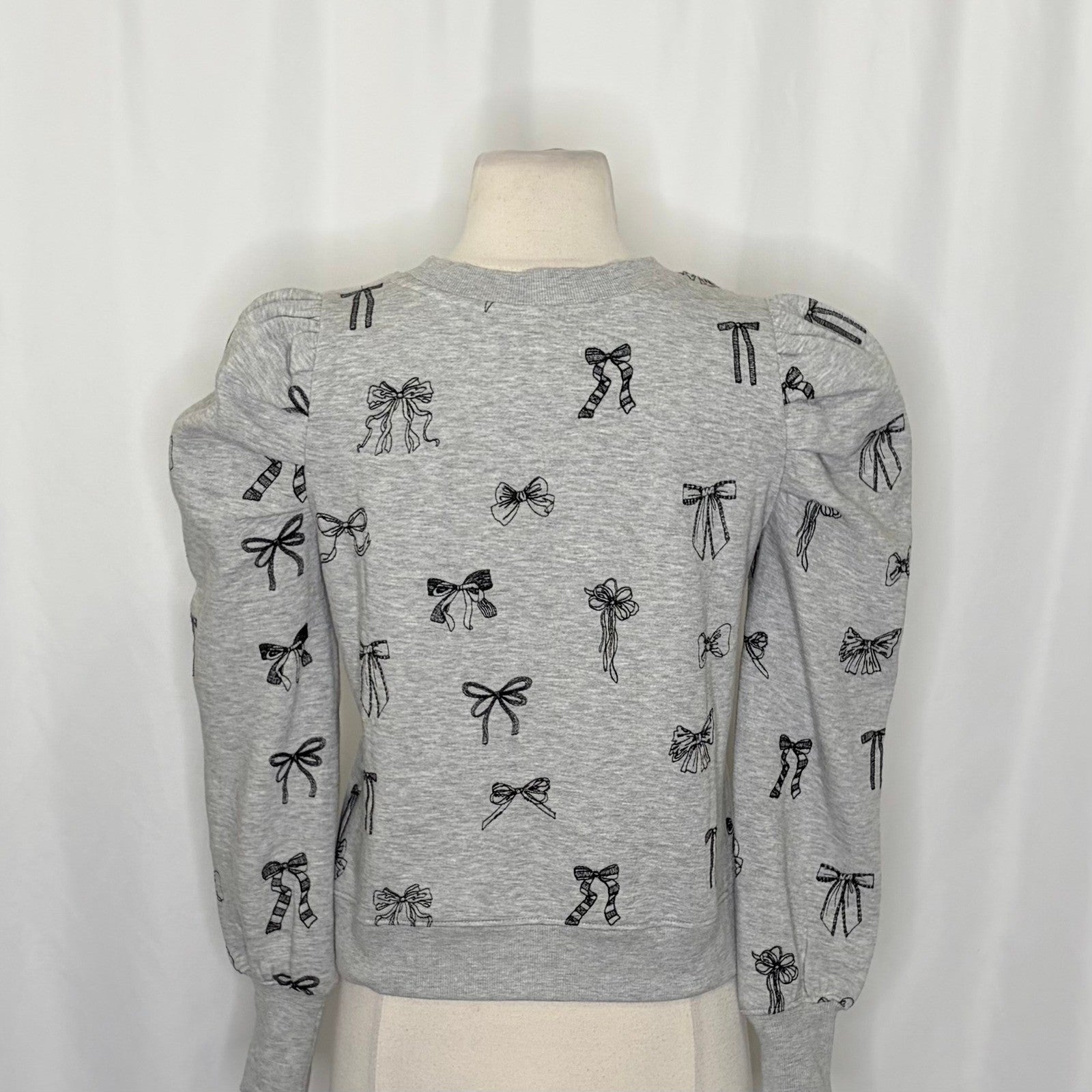 Anthropologie MAEVE Puff Sleeve Embroidered Bow Pattern Sweatshirt Top Small