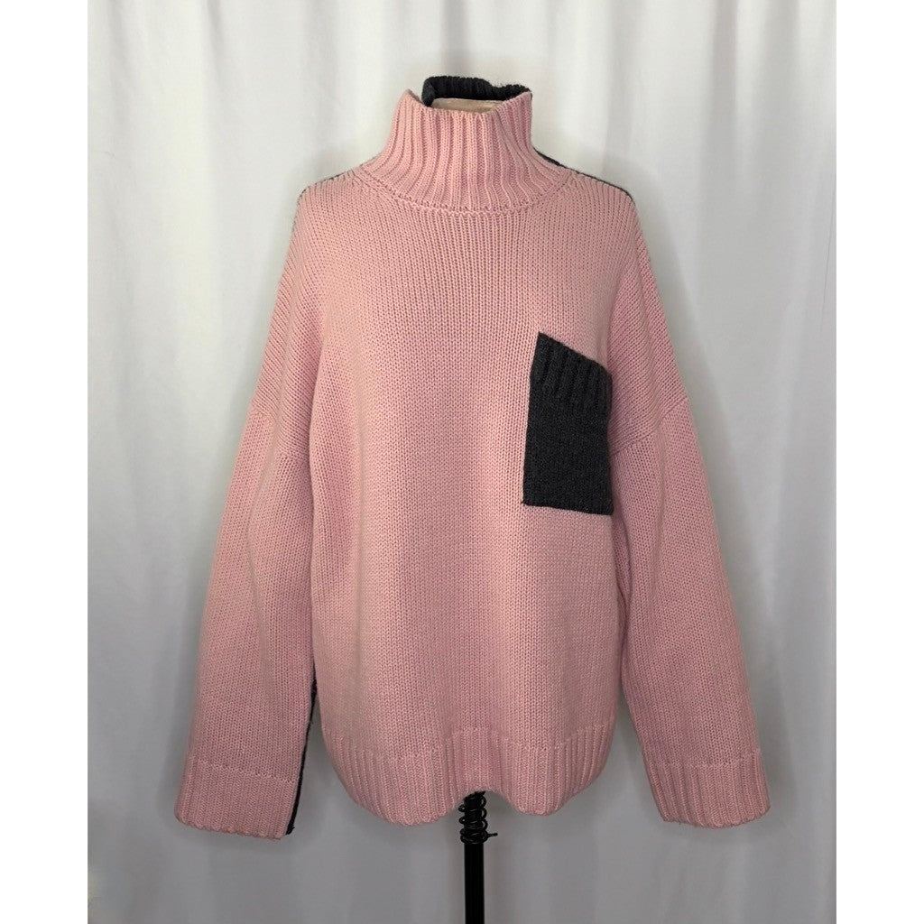 JW ANDERSON Patch Pocket Sweater Pink Grey Pullover Knit Mock Turtleneck Large