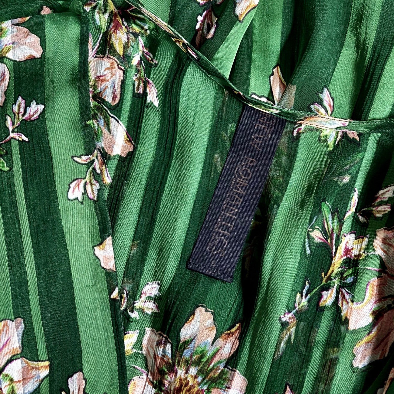 New Romantics FREE PEOPLE Midnight Blooms Dress Green Floral Embroidered Small