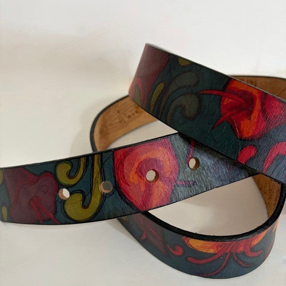 Unisex JON WYE Leather Floral Belt Western Retro Made in USA Men Women 46.5"
