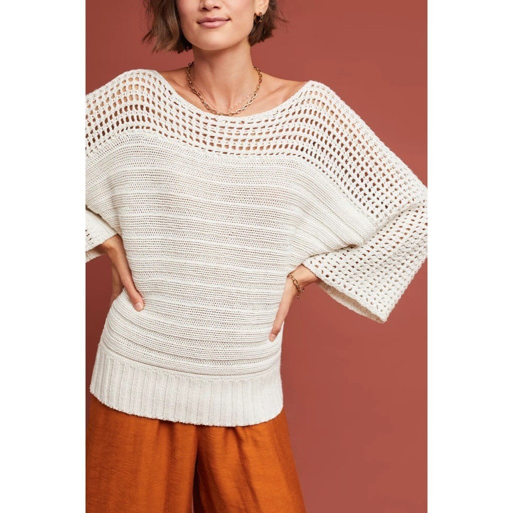 Anthropologie MOTH Chatwin Sweater Bateau Boat Neck Coastal Pullover Knit Large
