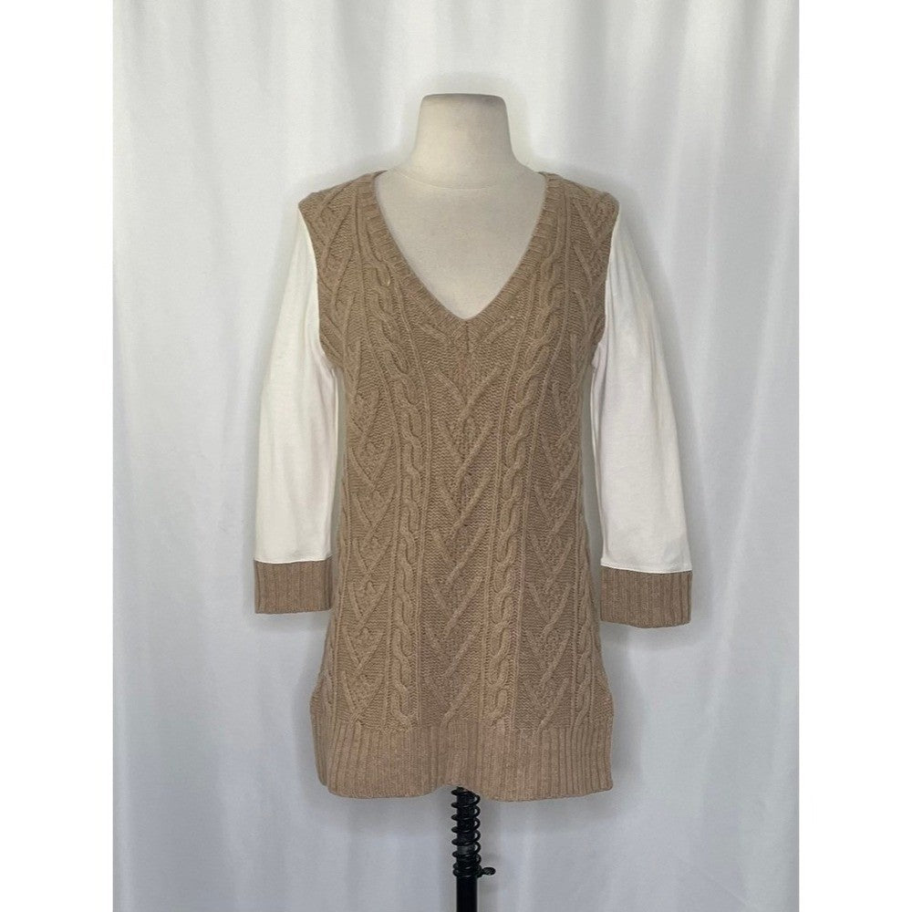 Anthropologie PILCRO Dually Clad Twofer Sweater Top Brown Wool Cable Knit M