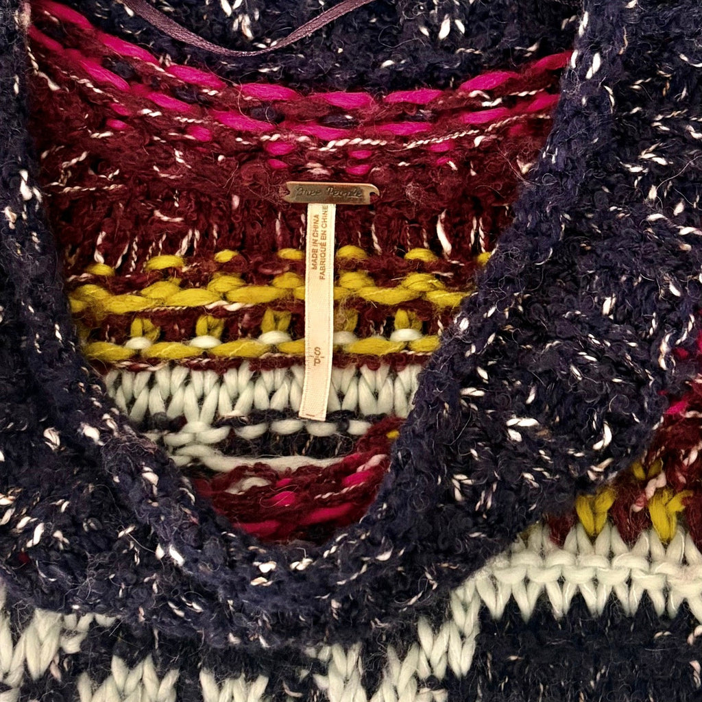 FREE PEOPLE Silver Reed Chunky Knit Fairisle Fair Isle Sweater Wool Linen Small
