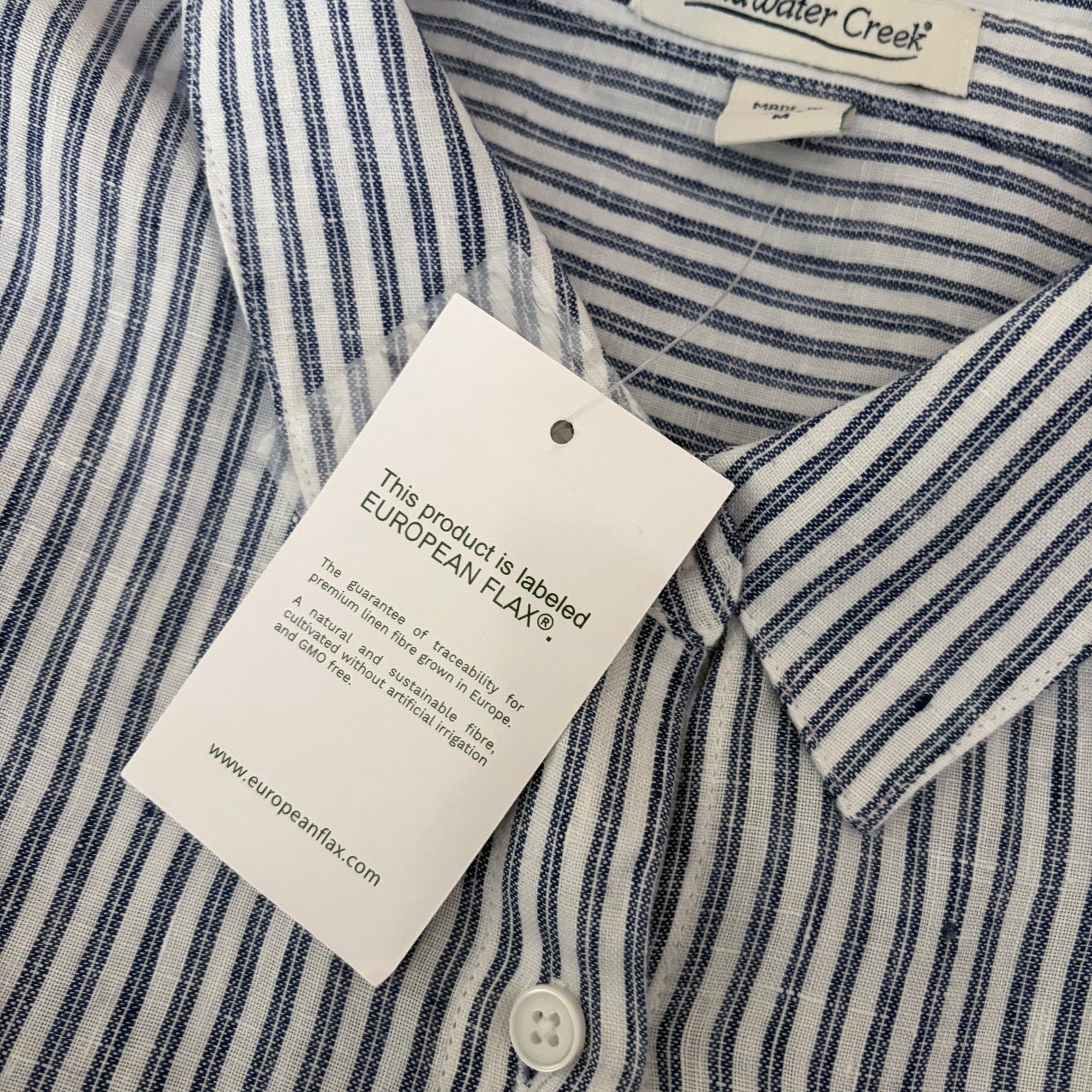 NWT!! COLDWATER CREEK Cross Dyed Striped Linen Tunic Topper Blue White Medium