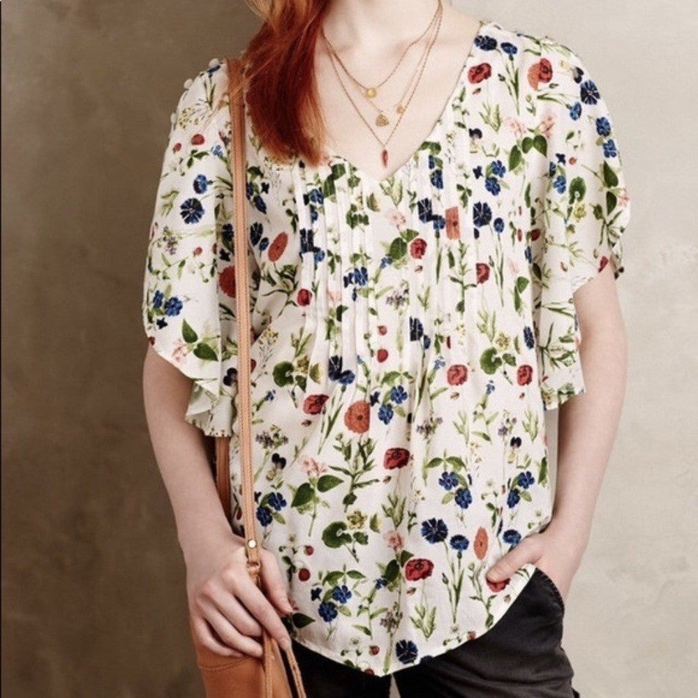 Anthropologie MAEVE Maya Floral Fluttered Top Blouse Strawberry Fruit Berries 2