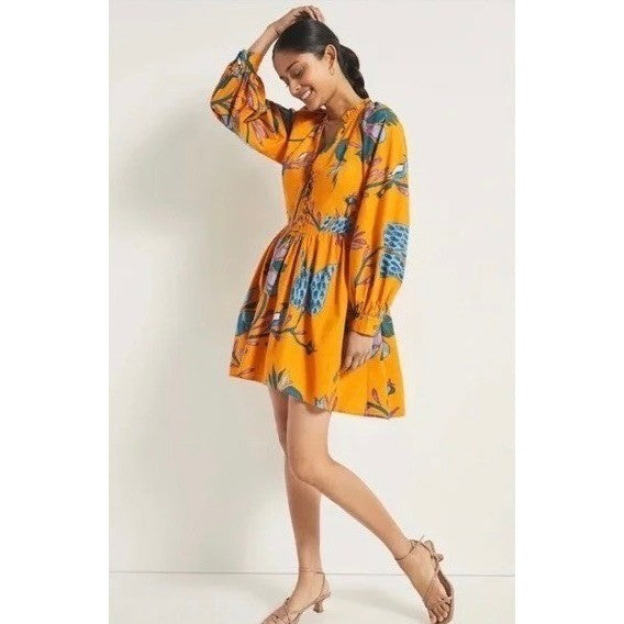 NEW!! Anthropologie LET ME BE Tropical Floral Dress Raglan Long Sleeves Large