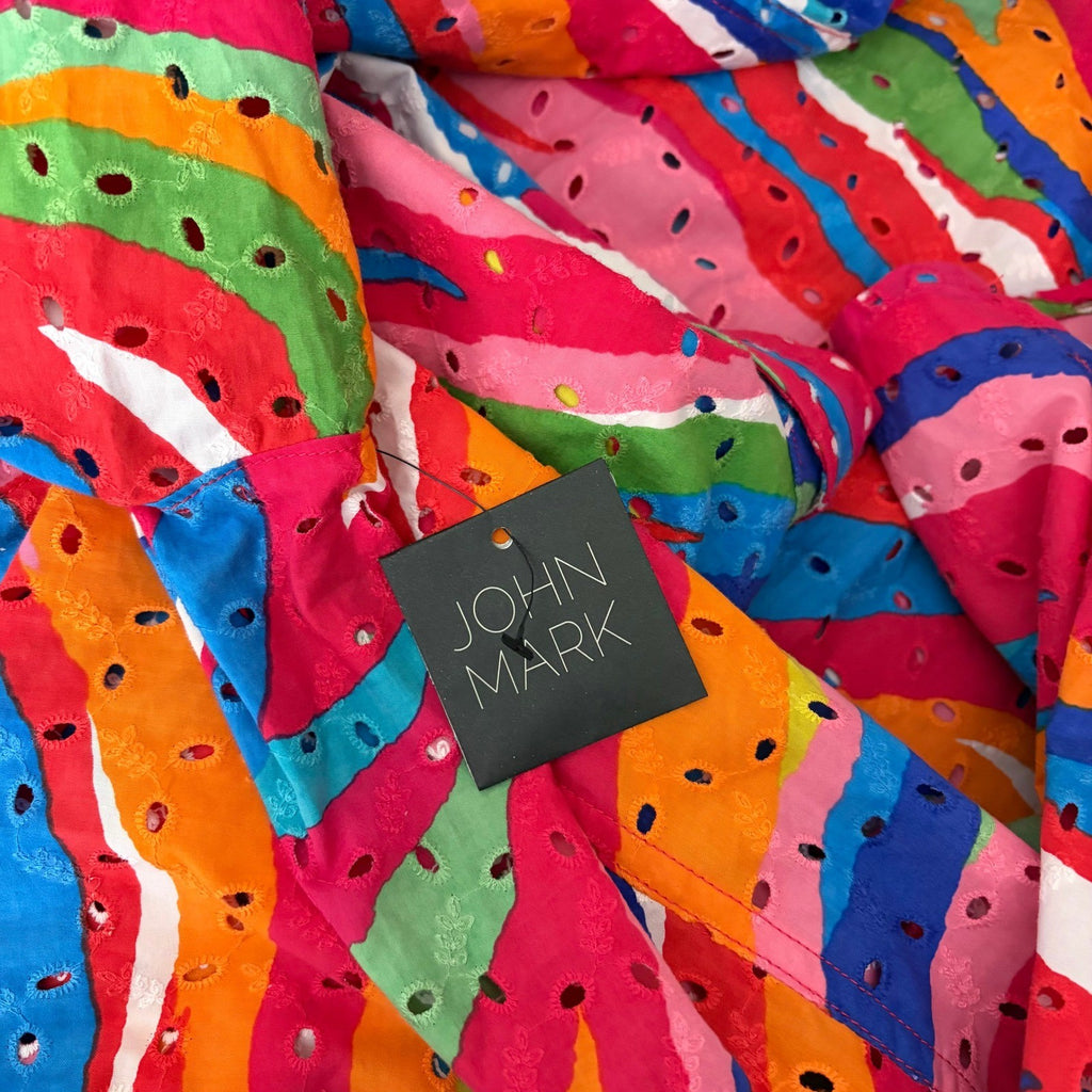 NEW!! JOHN MARK Eyelet Embroidered Watercolor Wave Print Buttondown Size 3X