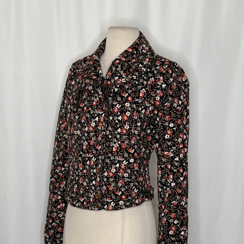 Anthropologie HEI HEI Cropped Tinsley Bomber Moto Jacket Floral Print Size 6