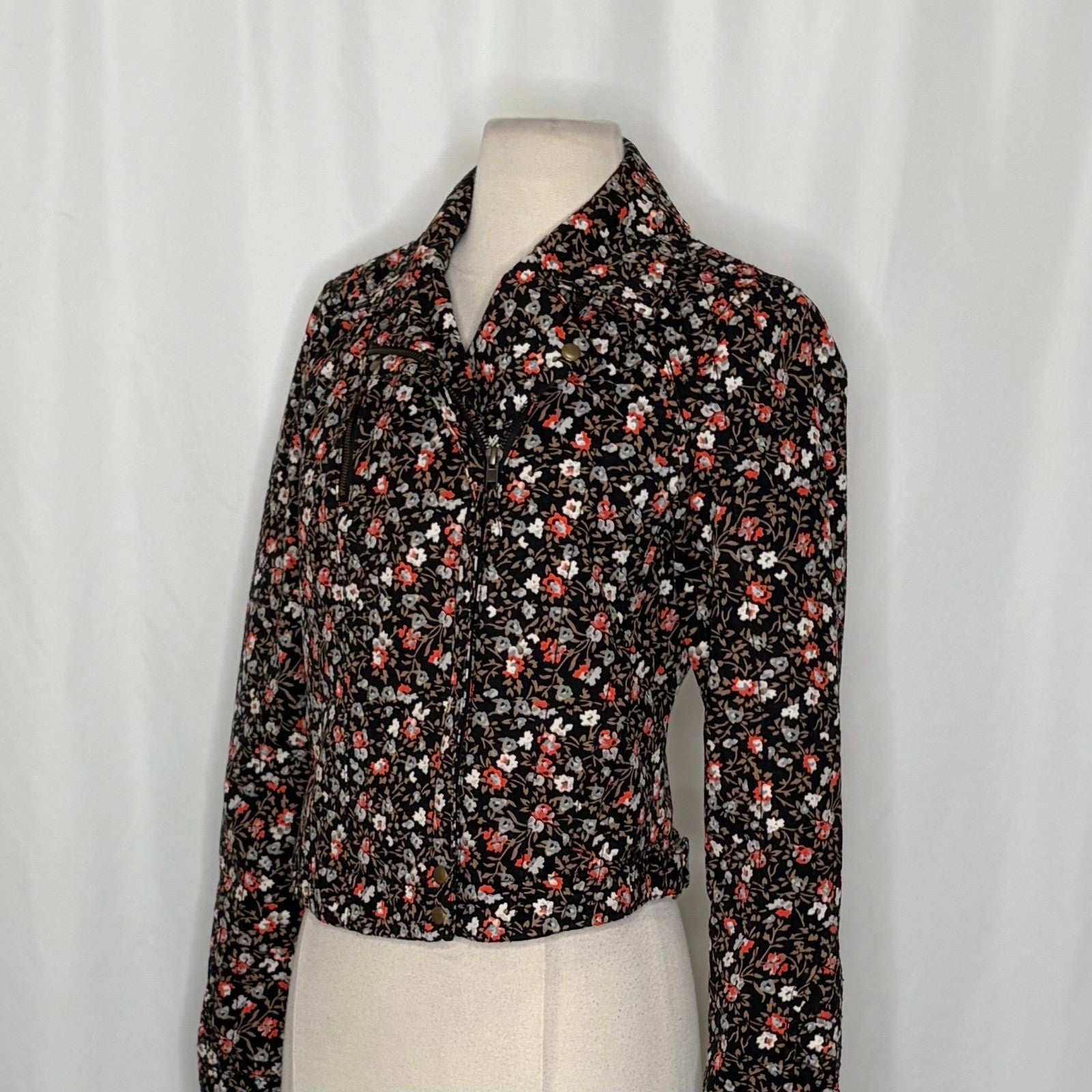 Anthropologie HEI HEI Cropped Tinsley Bomber Moto Jacket Floral Print Size 6