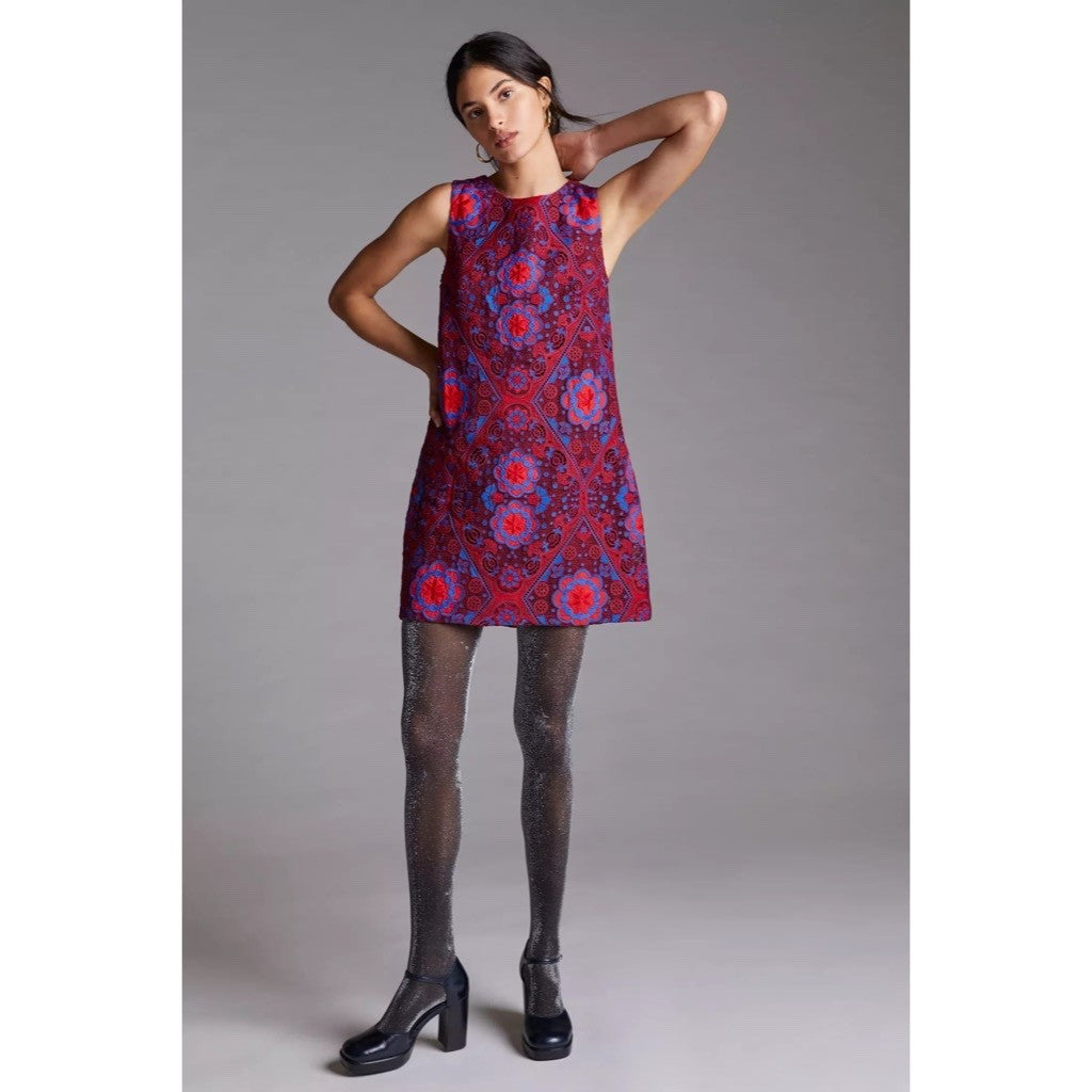 Anthropologie EVA FRANCO Eyelet Mini Shift Dress Embroidered Lace Size 0