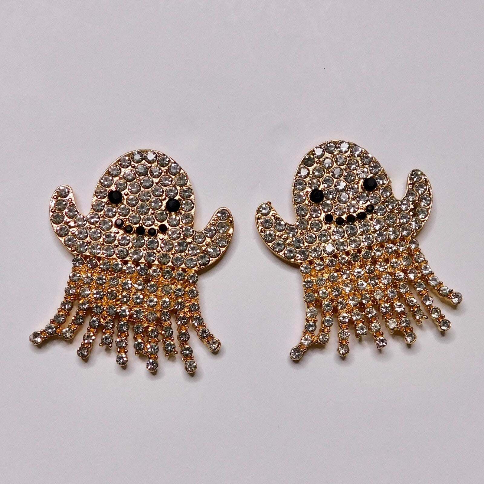 NEW Rhinestone Ghost Stud Earrings Glam Halloween Spooky Spirit Embellished