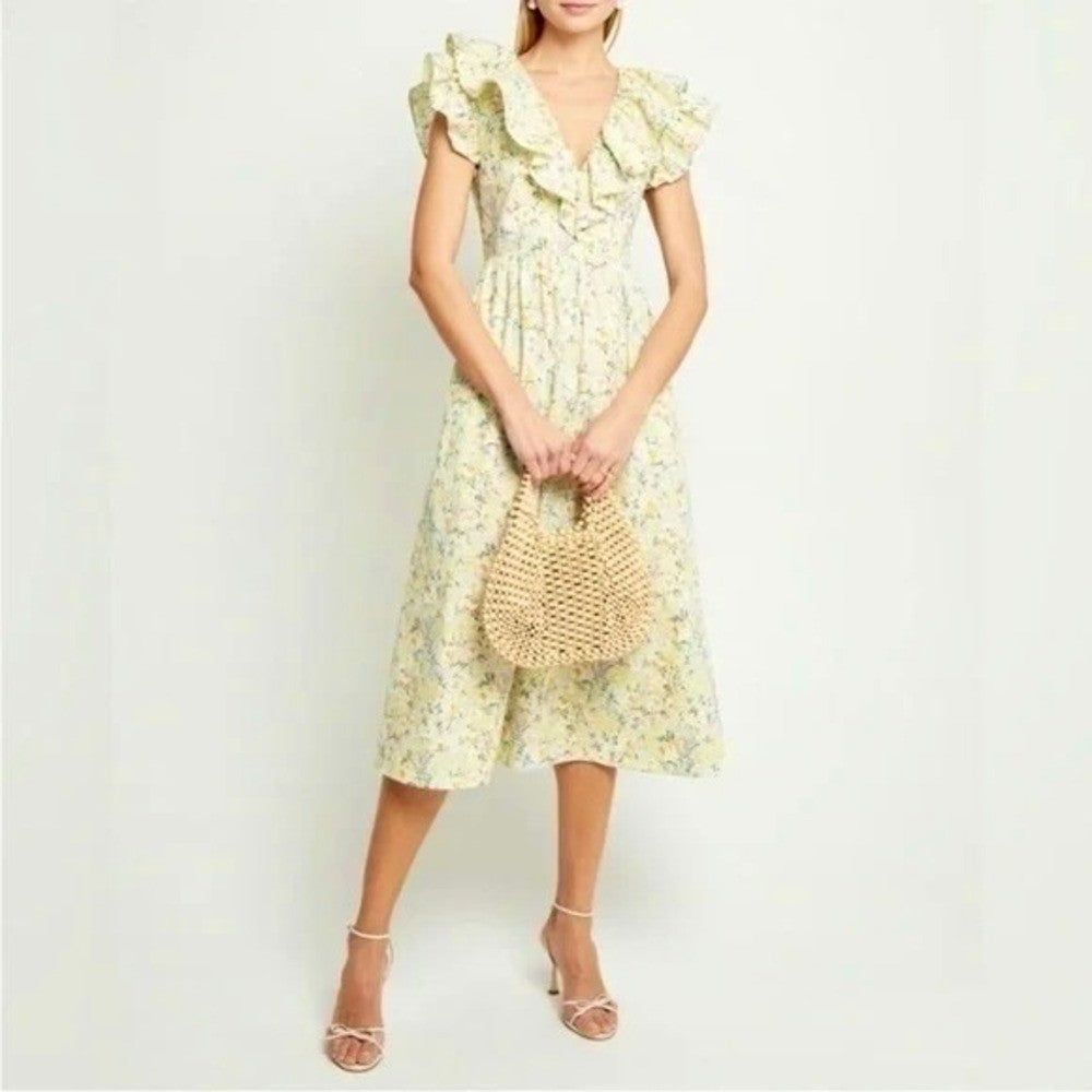 O.P.T. Kate Floral Ruffled Midi Dress One Pretty Time Pockets Ruffles Small