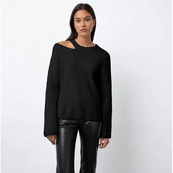 RAILS Alexi Cutout Sweater Solid Black Ribbed Pullover Knitwear Large