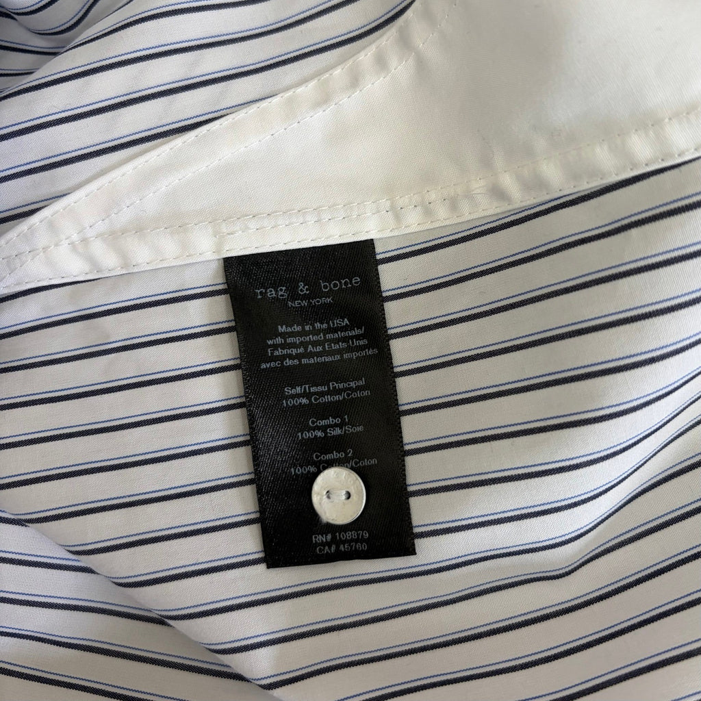 RAG & BONE Dylan Silk Tie Sleeve Striped Blouse Blue White Popover Poplin Small
