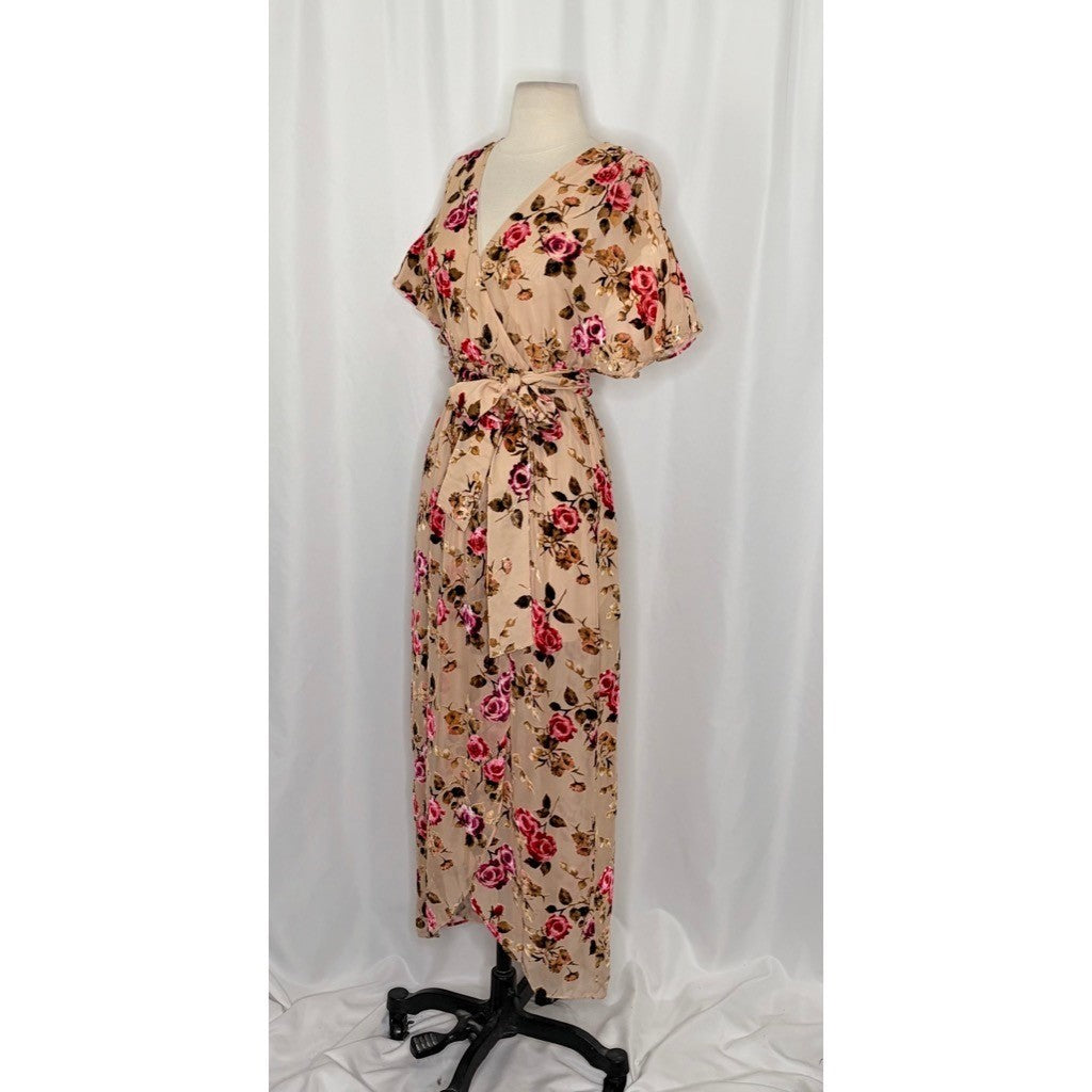 ALICE + OLIVIA Clarine Floral Velvet Burnout Faux Wrap Midi Dress Size 0