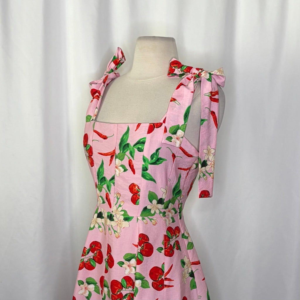 NWT!! ZARA Pink Cherries Veggie Print Mini Dress Cherry Vacation Medium