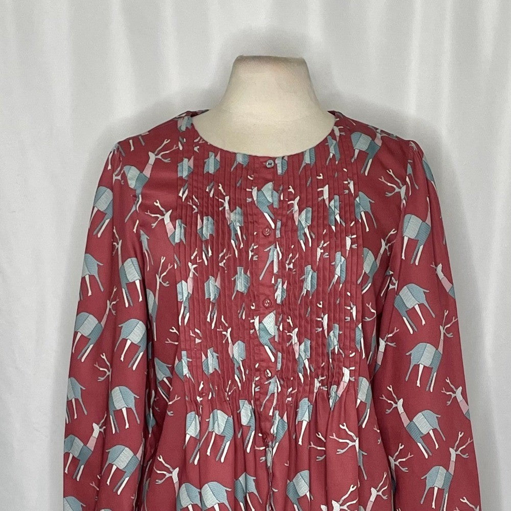 Anthropologie GEISHA DESIGNS Reindeer Deer Print Pleated Top Blouse Medium