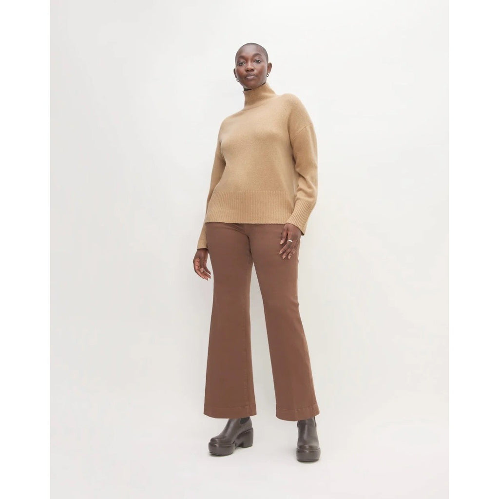 EVERLANE The ReCashmere Oversized Turtleneck Sweater Mock Neck Solid Tan Large