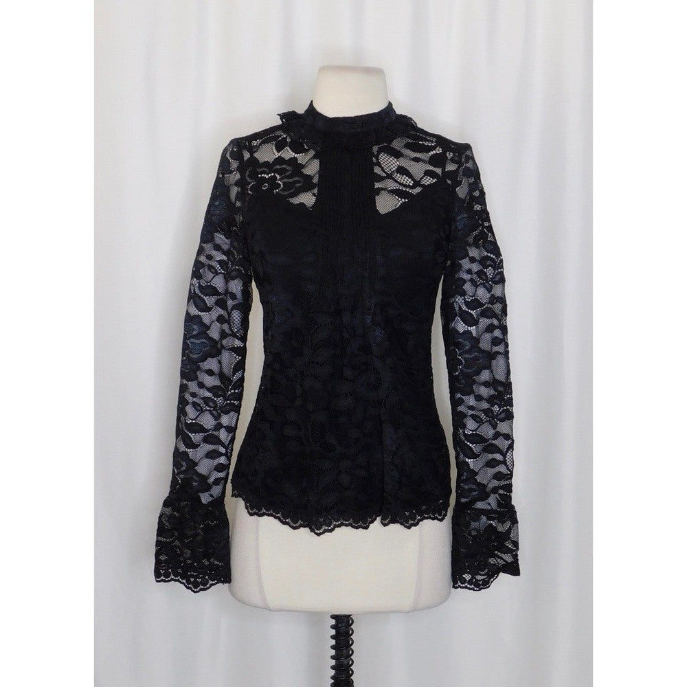 NWT!! J. CREW Lace Mockneck Top Black Floral Victorian Coquette Romantic Size 00
