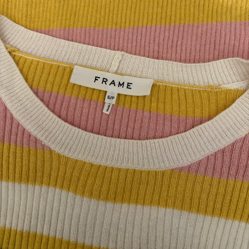 FRAME Denim Baja Citrine Stripe Sweater Cashmere Ribbed Knit Flare Sleeves Small
