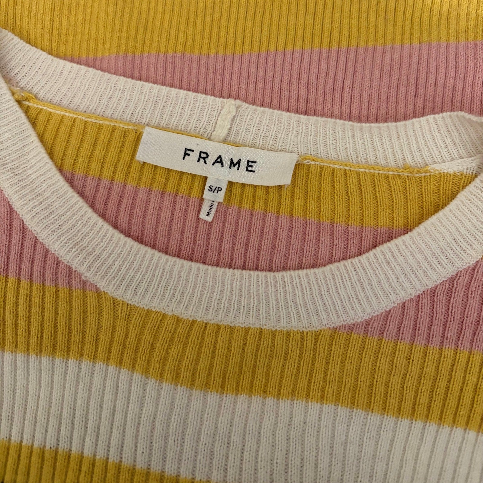 FRAME Denim Baja Citrine Stripe Sweater Cashmere Ribbed Knit Flare Sleeves Small
