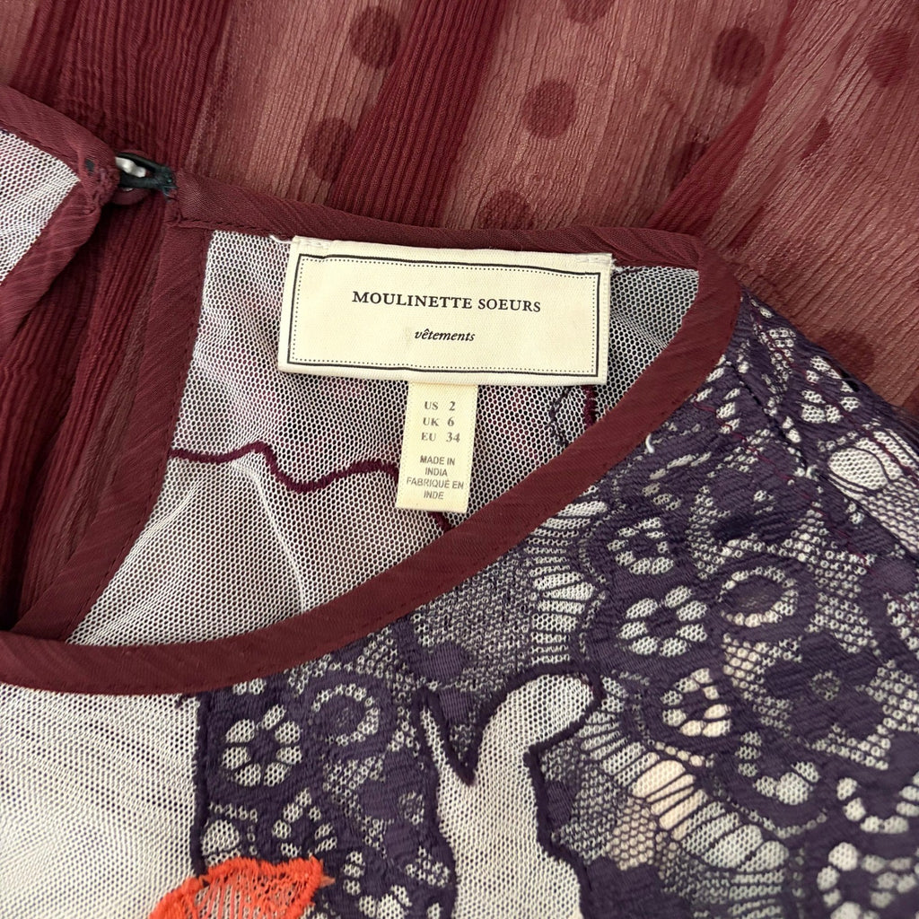 Anthropologie MOULINETTE SOEURS Eastberry Dress Embroidered Beaded Boho Size 2