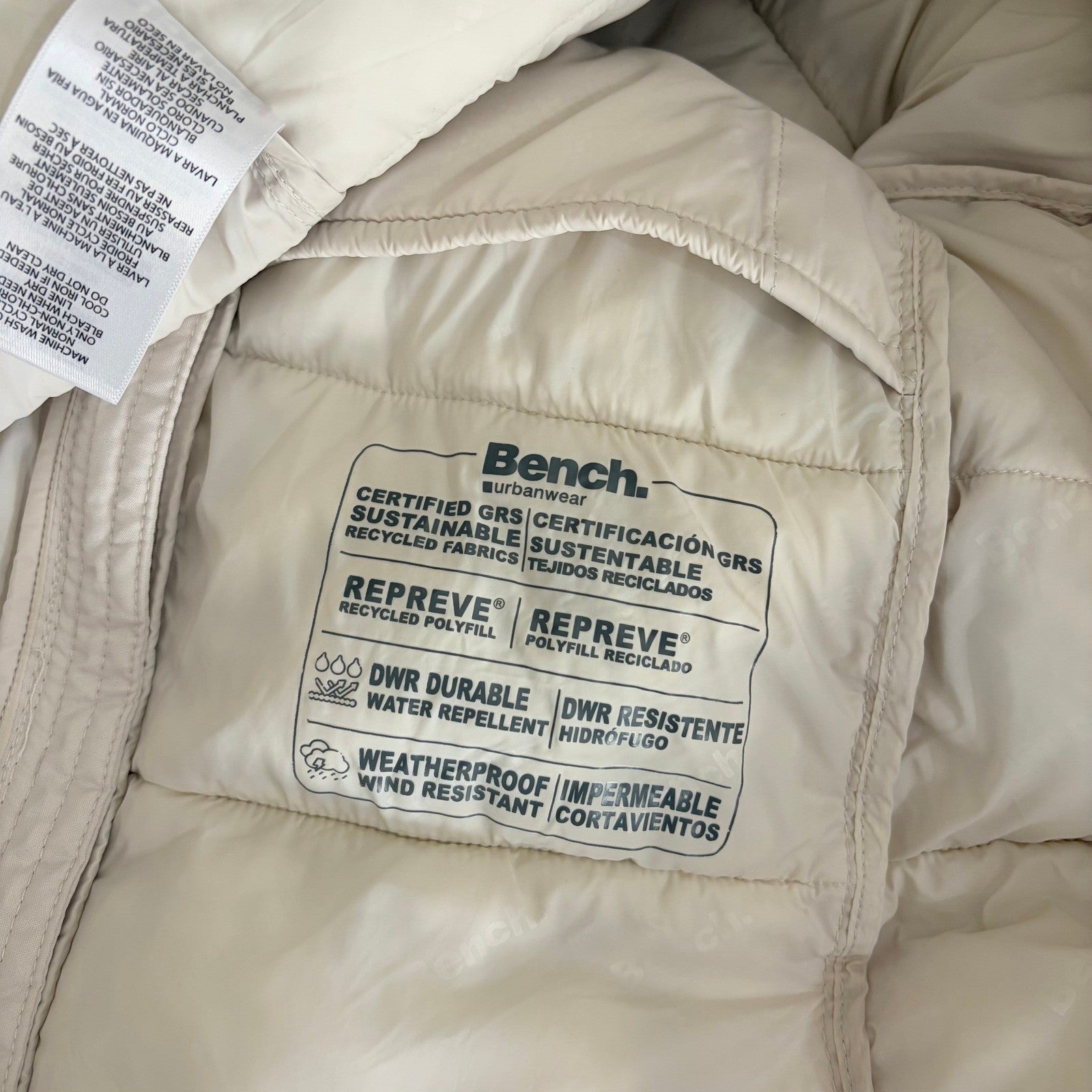 BENCH Long Hooded Puffer Coat Removable Hood Pockets Minimalist Quilted X-Small