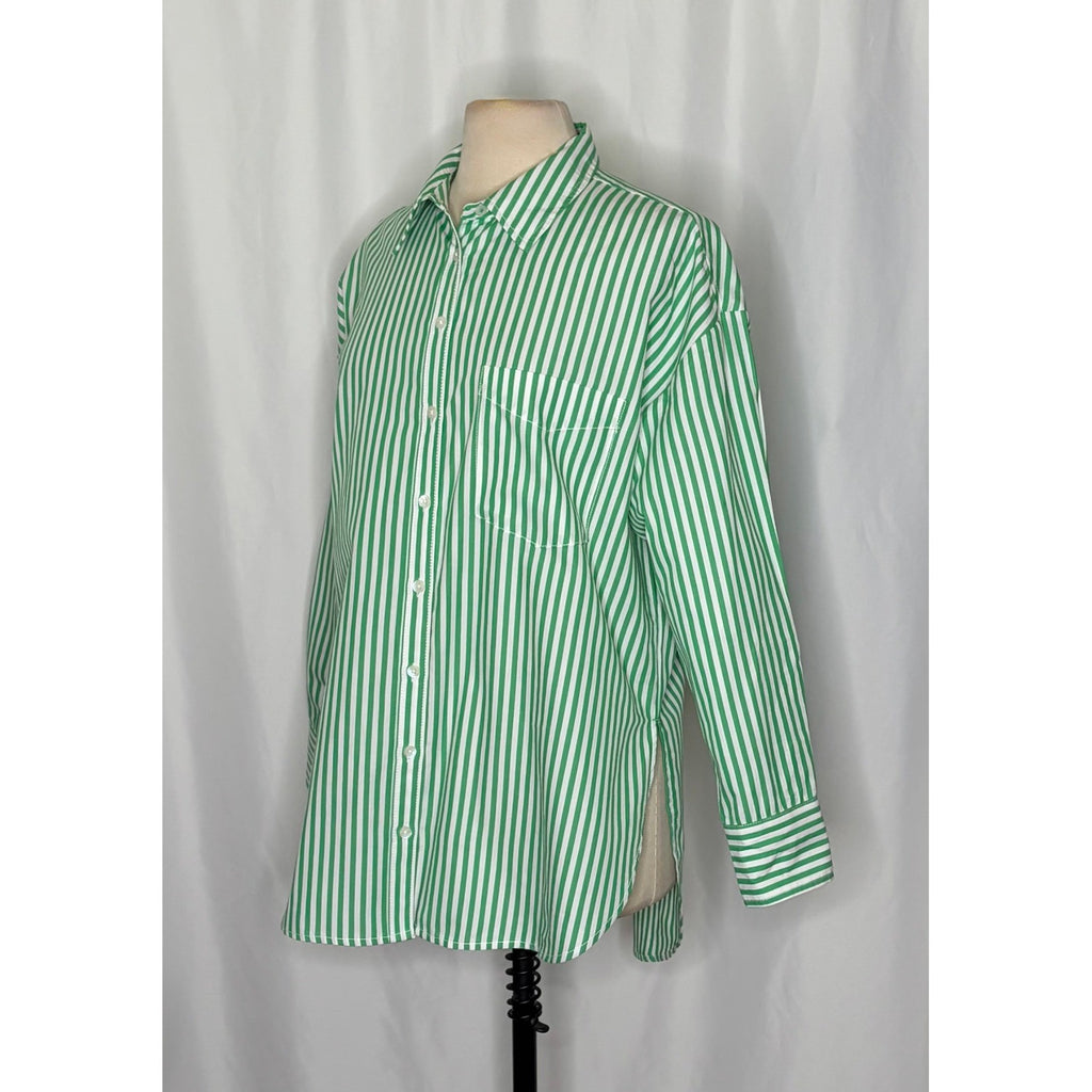 Anthropologie MAEVE The Bennet Green Stripe Buttondown Shirt Top Medium