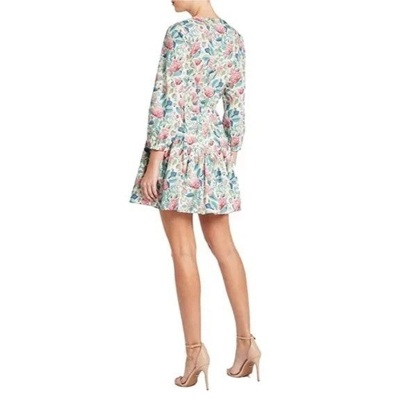 La Vie REBECCA TAYLOR Paint Garden Floral Dress Tie Waist Mini Spring Medium
