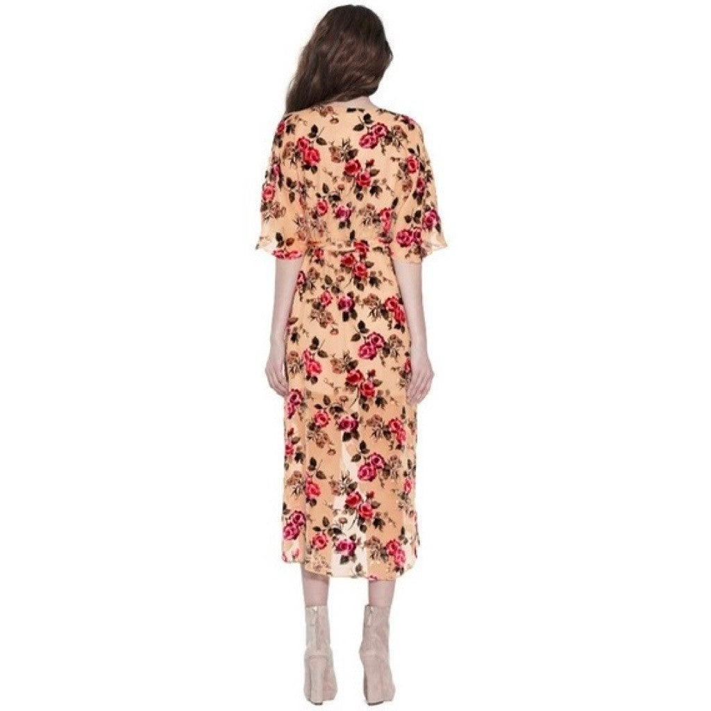 ALICE + OLIVIA Clarine Floral Velvet Burnout Faux Wrap Midi Dress Size 0