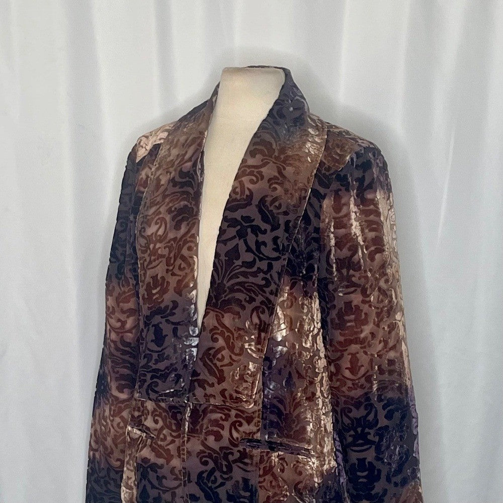 SUNDANCE Firelight Silk Velvet Blazer Jacket Damask Burnout Brown Purple Size 10