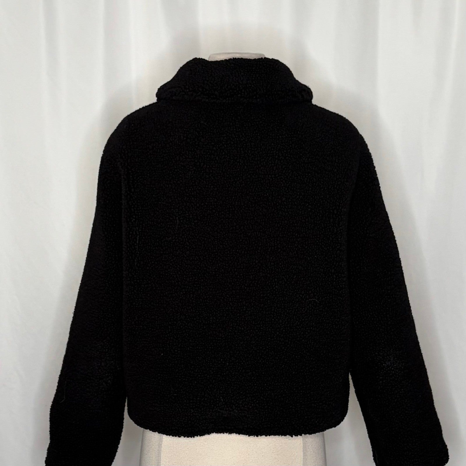 ZARA Black Sherpa Fuzzy Fleece Teddy Coat Faux Shearling Snaps Pockets Small